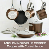 Anolon Nouvelle Copper Luxe Hard-Anodized Nonstick Cookware Set, 11-Piece, Sable