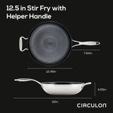 Circulon Clad Stainless Steel Stir Fry Pan with Hybrid SteelShield and Nonstick Technology, 12.5-Inch, Silver