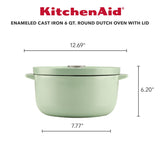 KitchenAid Enameled Cast Iron 6 Qt Round Dutch Oven with Lid - Pistachio
