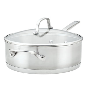 KitchenAid 3-Ply Base Stainless Steel Deep Sauté Pan with Helper Handle and Lid, 4.5-Quart, Brushed Stainless Steel